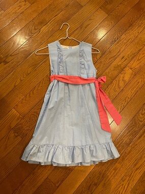Light Sky Blue Girls' Ruffle Dress with hot Pink Sash